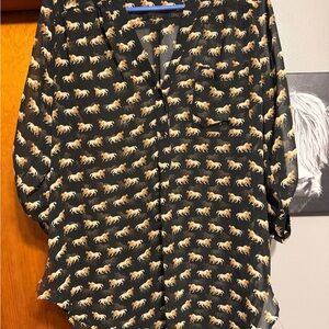 Pleione Black Top with Horse Pattern